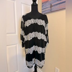 Flowy Faux Lace Sheer Arms Dress